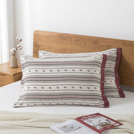 Ownkoti Stripe Floral Button Cotton Pillowcases (2PCS)  - image 0