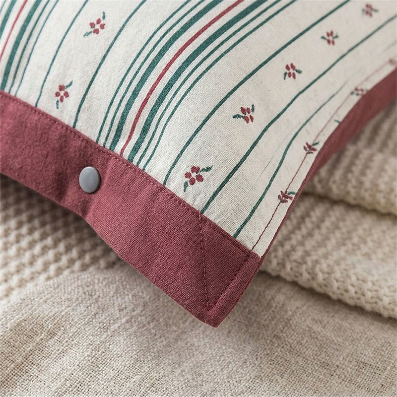 Ownkoti Stripe Floral Button Cotton Pillowcases (2PCS)  - image 3