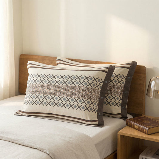 Ownkoti Geometric Cotton Gauze Button Pillowcases (2PCS)  - Beige - 52cm x 76cm - image 0