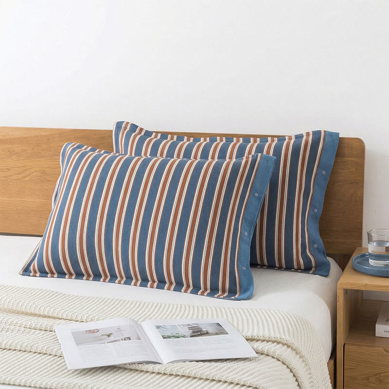 Ownkoti Classic Vertical Stripe Button Pillowcases (2PCS)  - Blue&Red - 52cm x 76cm - image 0