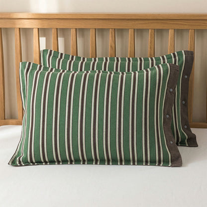 Ownkoti Classic Vertical Stripe Button Pillowcases (2PCS)  - Brown&Green - 52cm x 76cm - image 2