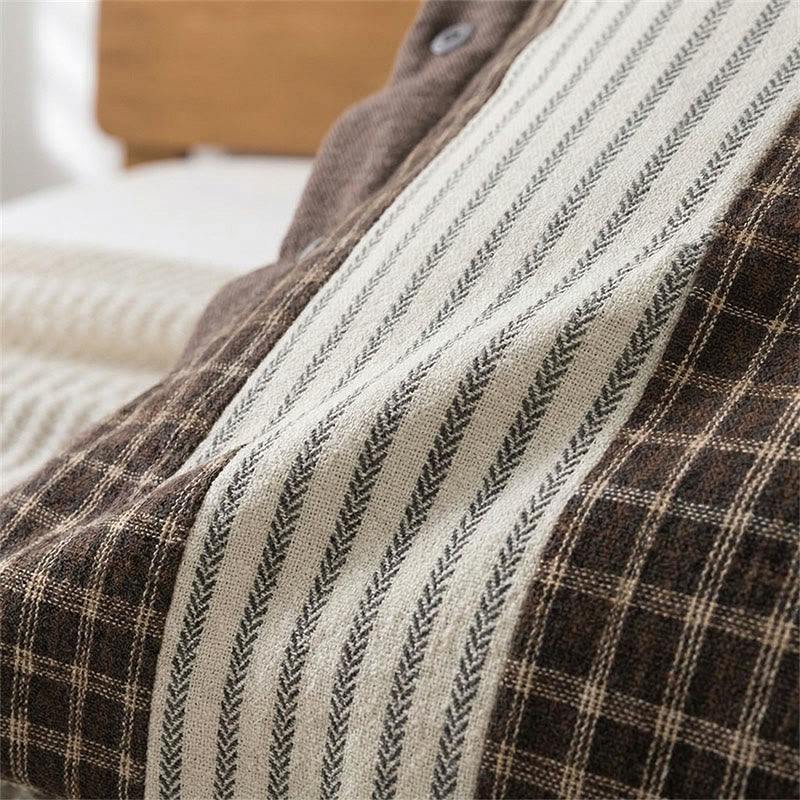 Ownkoti  Plaid Stripe Cotton Button Pillowcases(2PCS)  - image 5