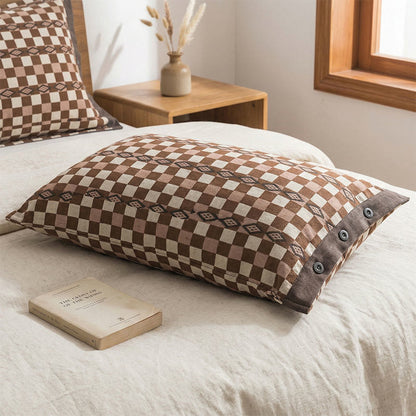 Ownkoti Checkerboard Cotton Gauze Pillowcases (2PCS)  - Brown - 52cm x 76cm - image 0