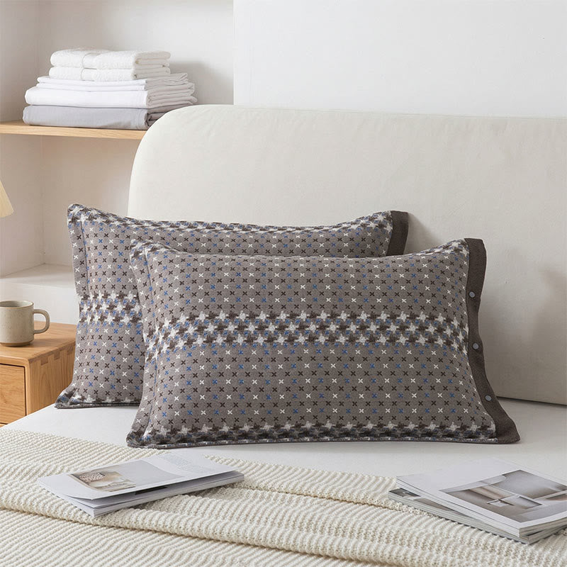 Ownkoti  Jacquard Knit Cotton Button Pillowcases (2PCS)  - Grey - 52cm x 76cm - image 0