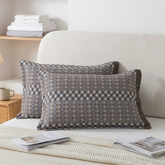 Ownkoti  Jacquard Knit Cotton Button Pillowcases (2PCS)  - Grey - 52cm x 76cm - image 0