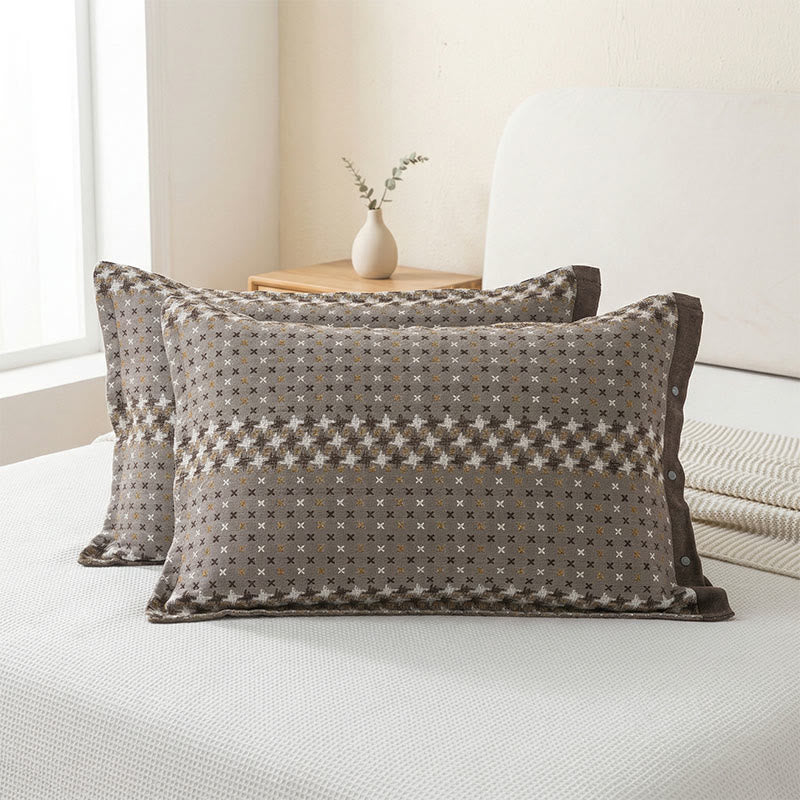 Ownkoti  Jacquard Knit Cotton Button Pillowcases (2PCS)  - Brown - 52cm x 76cm - image 2