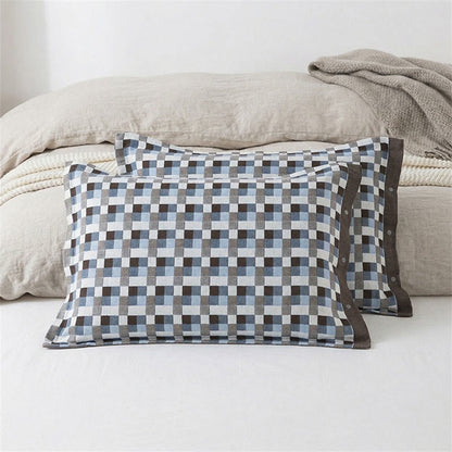 Ownkoti  Grid Button Pure Cotton Pillowcases (2PCS)  - Blue&Brown - 52cm x 76cm - image 2