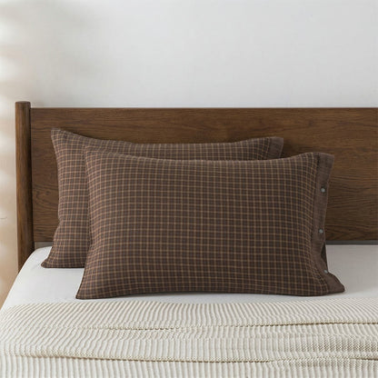 Ownkoti  Mini Plaid Button Cotton Pillowcases (2PCS)  - Dark Brown - 52cm x 76cm - image 4