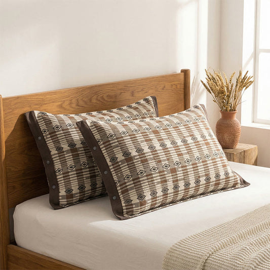 Ownkoti  Diamond Button Cotton Pillowcases (2PCS)  - Brown - 52cm x 76cm - image 0