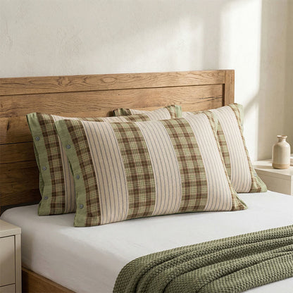 Ownkoti  Plaid Stripe Pure Cotton Pillowcases (2PCS)  - Green&Brown - 52cm x 76cm - image 2
