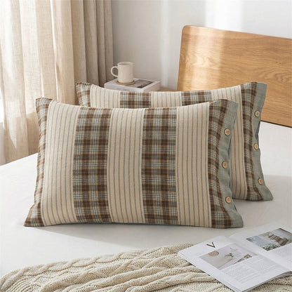 Ownkoti  Plaid Stripe Pure Cotton Pillowcases (2PCS)  - Blue&Brown - 52cm x 76cm - image 0