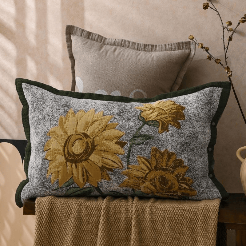Ownkoti Pure Cotton Jacquard Sunflower Pillowcases (2PCS)  - Yellow&Grey - 80cm x 54cm - image 0