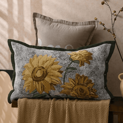 Ownkoti Pure Cotton Jacquard Sunflower Pillowcases (2PCS)  - Yellow&Grey - 80cm x 54cm - image 0