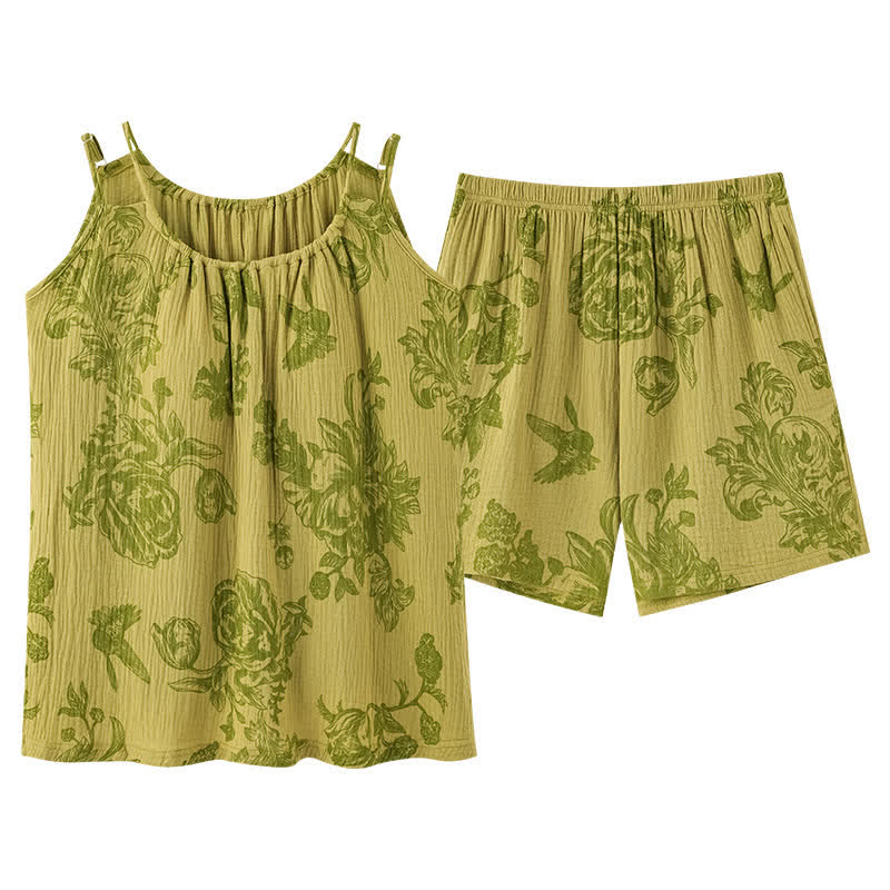 Ownkoti Vintage Floral Bird Cami & Shorts Pajamas - image 9
