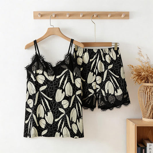 Ownkoti Abstract Floral Cotton Cami & Shorts Pajamas - Black & White - XXL - image 0