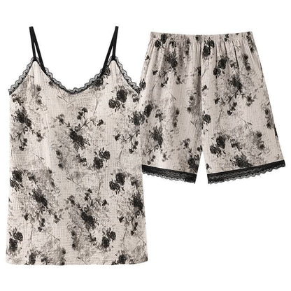 Ownkoti Black Floral Cotton Cami & Shorts Pajamas - image 9