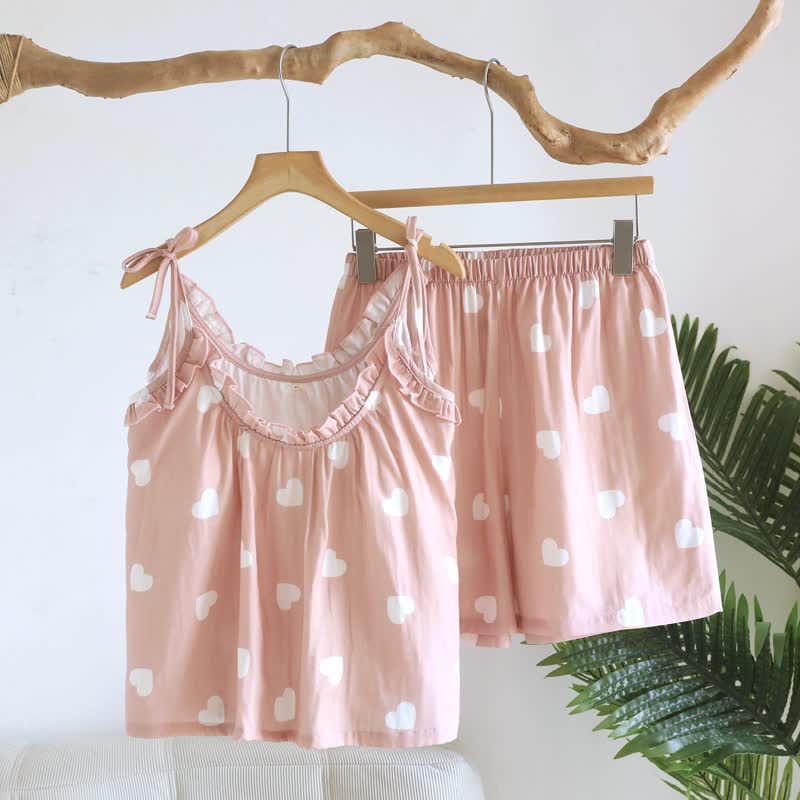 Ownkoti Cotton Double Gauze Heart Cami Pajamas - Pink - XL - image 3