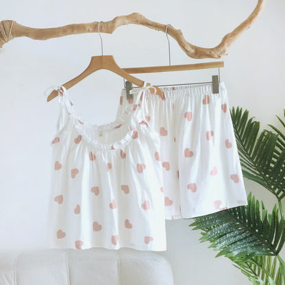 Ownkoti Cotton Double Gauze Heart Cami Pajamas - White - XL - image 15