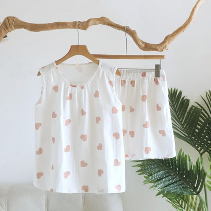 Ownkoti Cotton Double Gauze Heart Tank Pajamas - White - XL - image 4