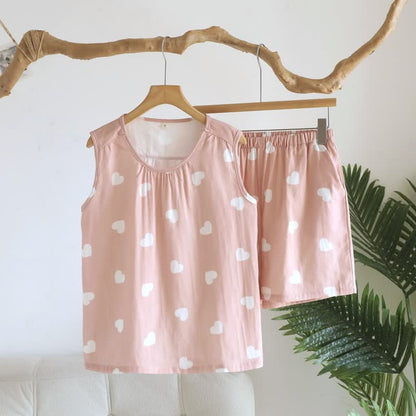 Ownkoti Cotton Double Gauze Heart Tank Pajamas - Pink - XL - image 3