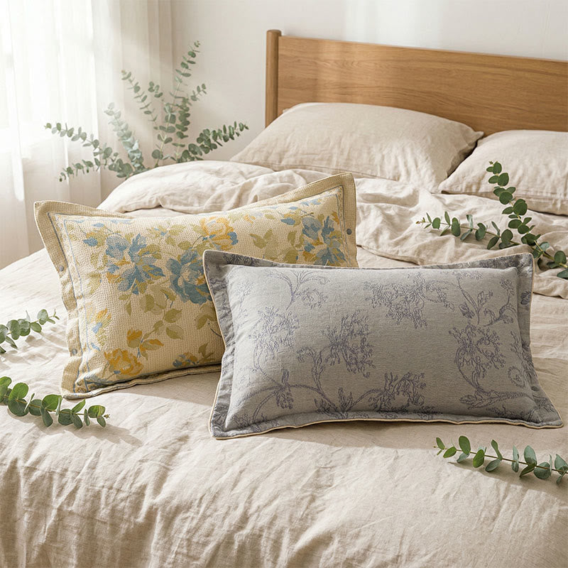 Ownkoti  Linen Gauze Button Cotton Pillowcases (2PCS)  - Yellow&Blue - 48cm x 74cm - image 0
