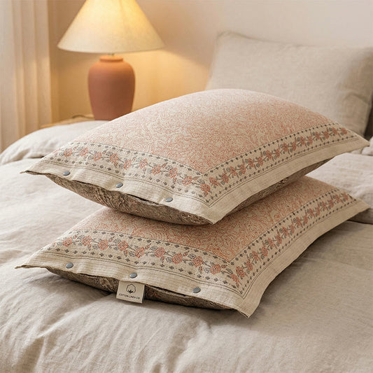 Ownkoti  Vintage Rose Cotton Linen Pillowcases (2PCS)  - Pink - 48cm x 74cm - image 0