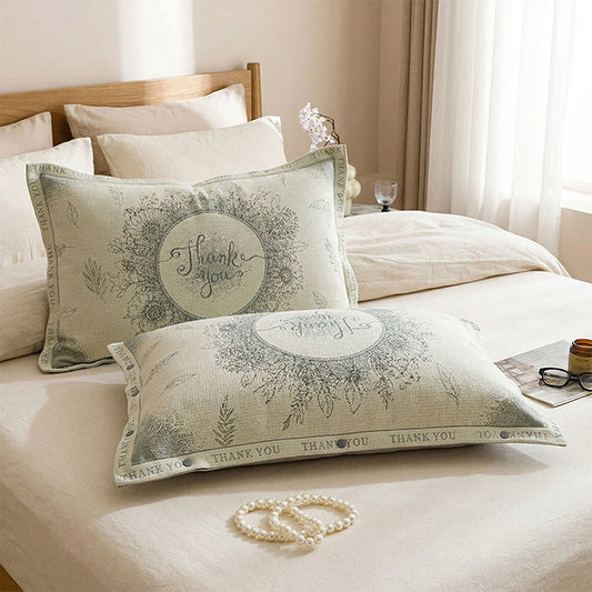Ownkoti Grateful Floral Cotton Linen Pillowcases (2PCS)  - Green - 48cm x 74cm - image 0