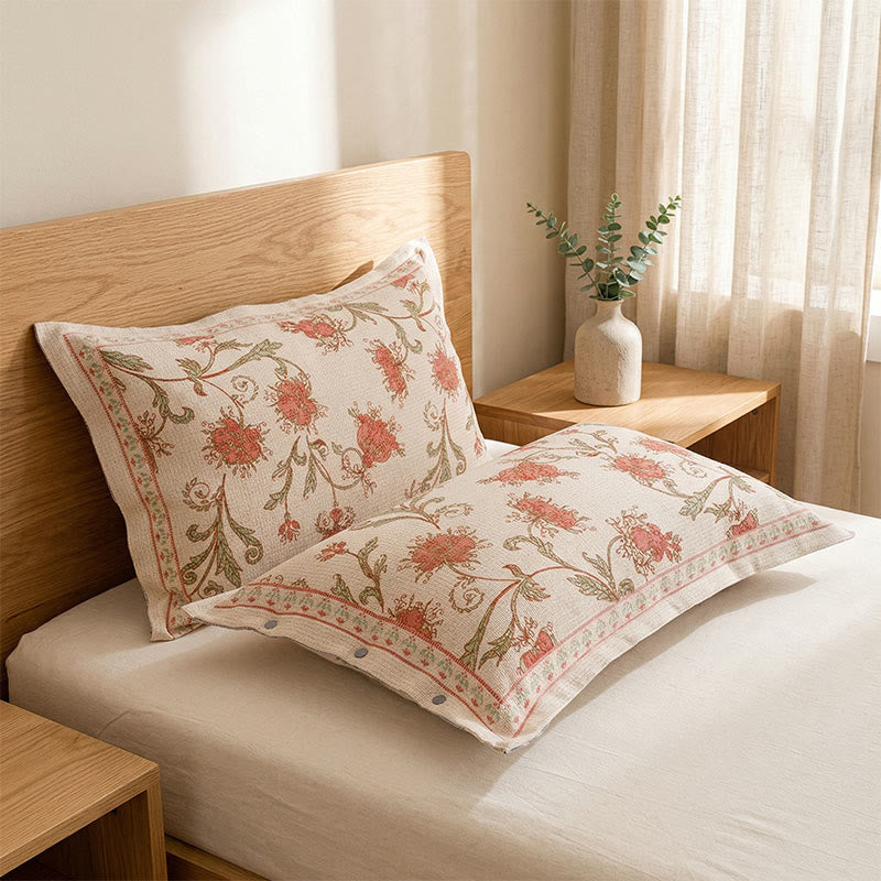Ownkoti Red Floral Cotton Linen Pillowcases (2PCS)  - Red - 48cm x 74cm - image 0