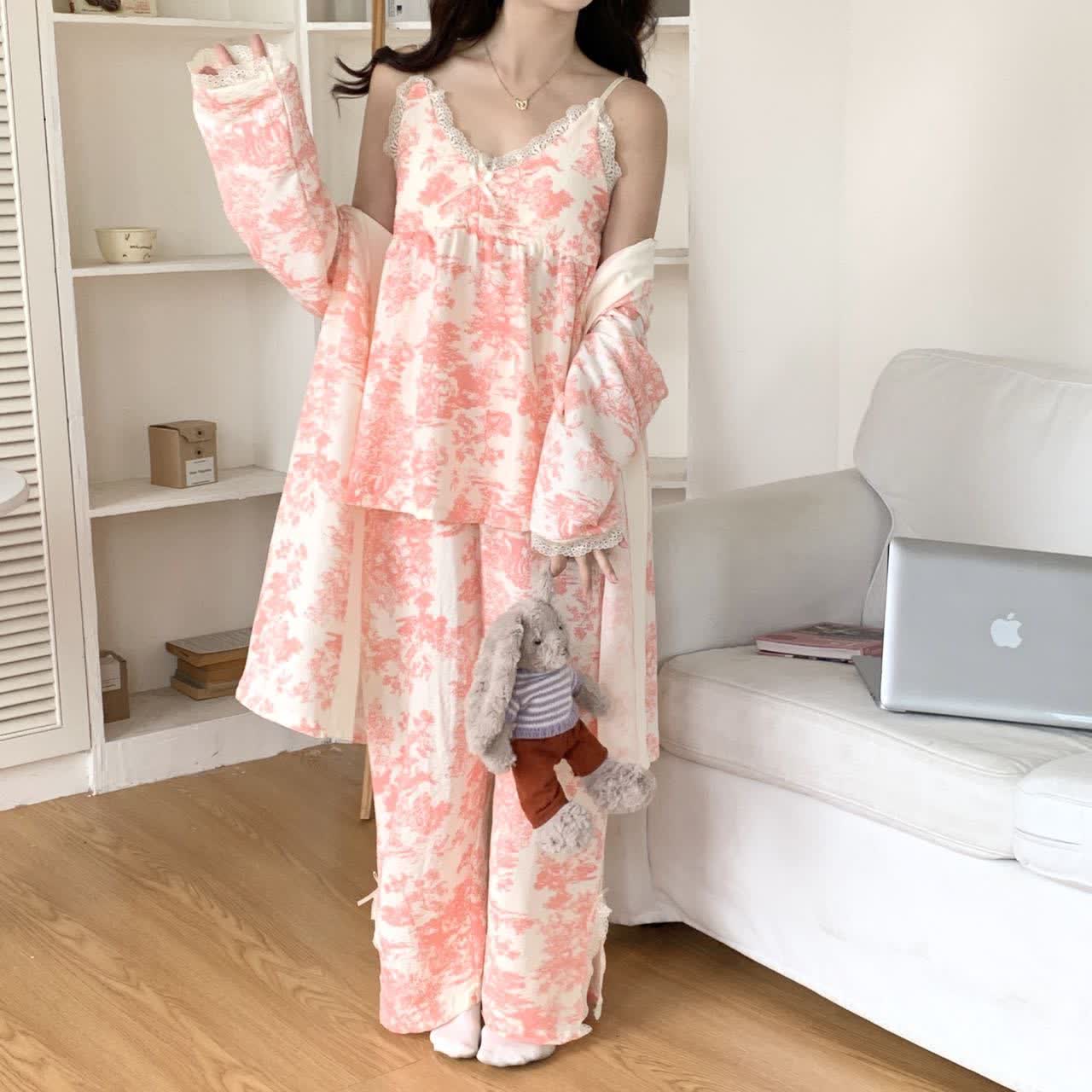 Ownkoti Ink Wash Landscape Lace Trim Pajamas(3PCS) - image 13