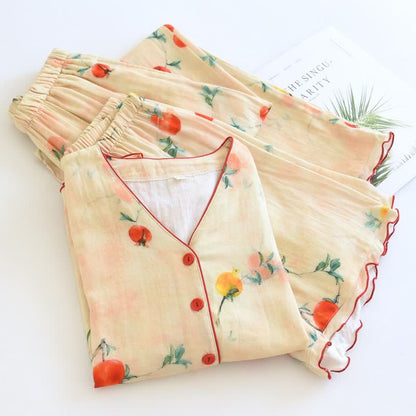 Ownkoti Pomegranate Print Cotton V-Neck Pajama Set(3PCS) - image 1