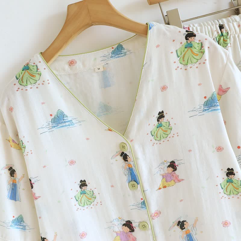 Ownkoti Vintage Oriental Princess Inspired Cotton Pajamas(3PCS) - image 3