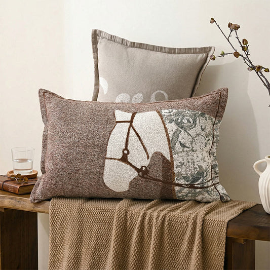 Ownkoti Horse Jacquard Button Cotton Pillowcases (2PCS)  - Brown&Beige - 80cm x 54cm - image 0