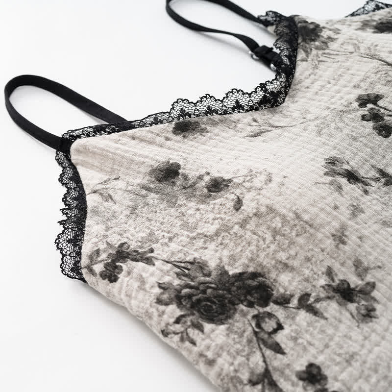 Ownkoti Black Floral Cotton Cami & Shorts Pajamas - image 6