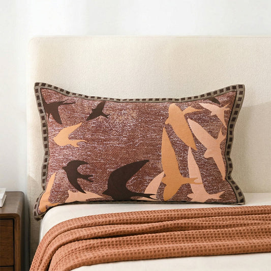 Ownkoti Birds Jacquard Vintage Button Pillowcases (2PCS)  - Brown - 80cm x 54cm - image 0