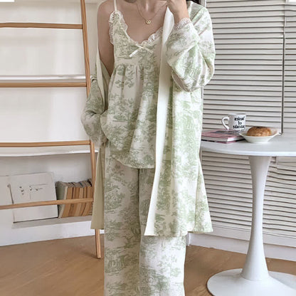 Ownkoti Ink Wash Landscape Lace Trim Pajamas(3PCS) - image 17