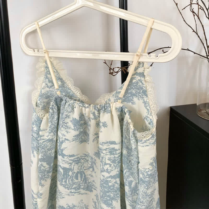 Ownkoti Ink Wash Landscape Lace Trim Pajamas(3PCS) - image 6