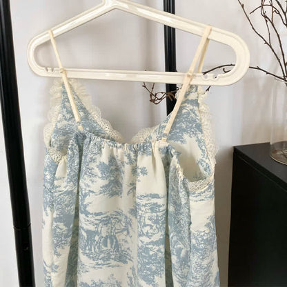 Ownkoti Ink Wash Landscape Lace Trim Pajamas(3PCS) - image 6