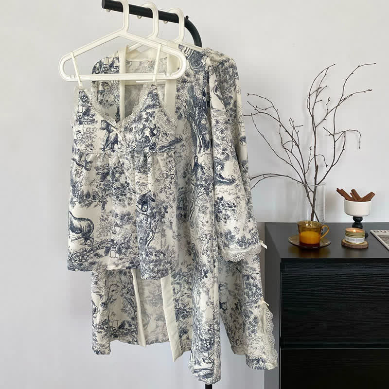 Ownkoti Ink Wash Landscape Lace Trim Pajamas(3PCS) - image 8