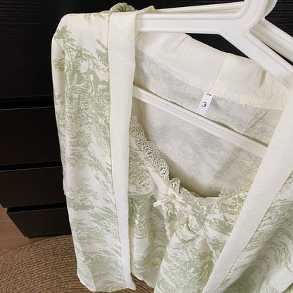 Ownkoti Ink Wash Landscape Lace Trim Pajamas(3PCS) - image 18