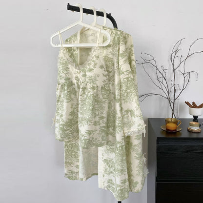 Ownkoti Ink Wash Landscape Lace Trim Pajamas(3PCS) - image 16