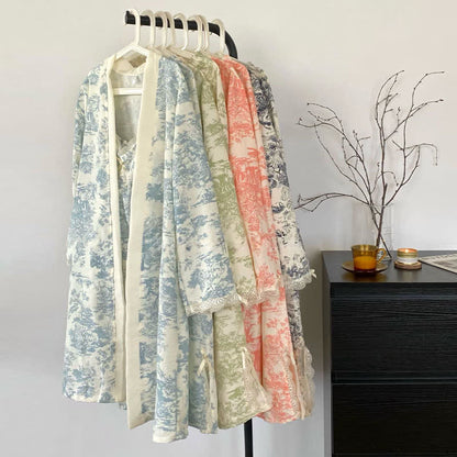 Ownkoti Ink Wash Landscape Lace Trim Pajamas(3PCS) - image 1