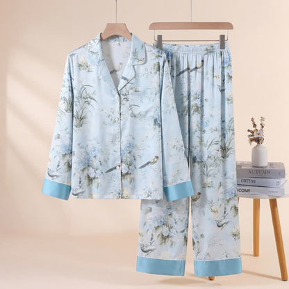 Ownkoti Elegant Floral & Bird Print Pajama Set - Blue - XL - image 0