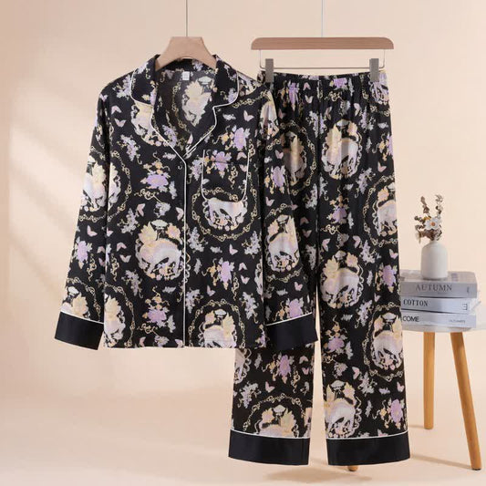 Ownkoti Oriental Mythical Qilin Print Pajama Set - Black - XL - image 0