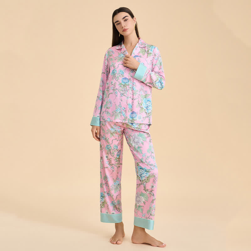 Ownkoti Artistic Blue Floral Pajama Set - Pink - XL - image 2