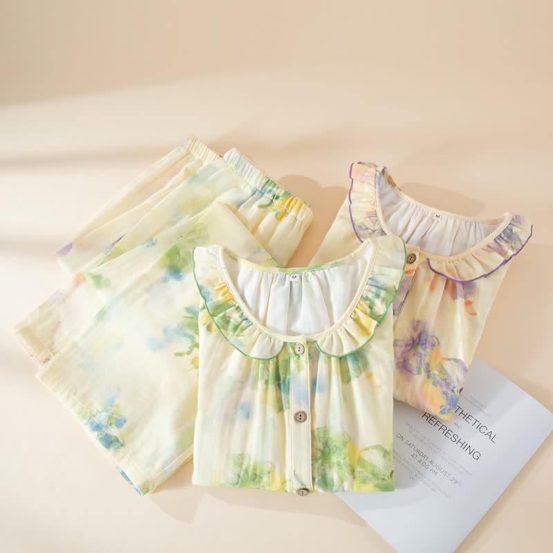 Ownkoti Floral Ruffled Cotton Gauze Pajama Set - image 1