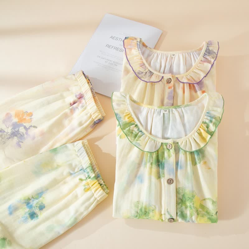 Ownkoti Floral Ruffled Cotton Gauze Pajama Set - image 2