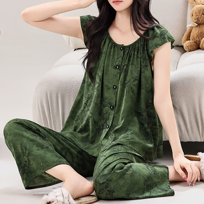 Ownkoti Green Floral Ruffle Sleeve Loungewear Set - image 1