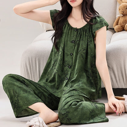Ownkoti Green Floral Ruffle Sleeve Loungewear Set - image 1