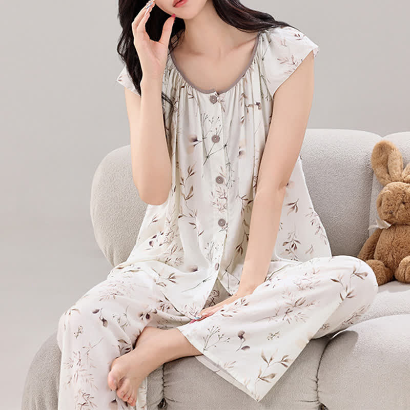Ownkoti Elegant Branch Button Front Loungewear Set - image 1