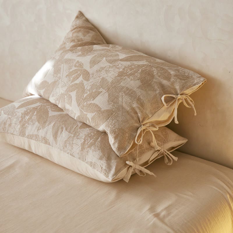 Ownkoti Botanical Leaf Jacquard Pillowcases (2PCS)  - Light Brown - 48cm x 74cm - image 0